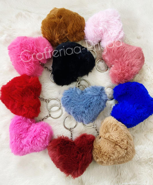 Heart Pom Pom Key Ring  – 3 Pieces