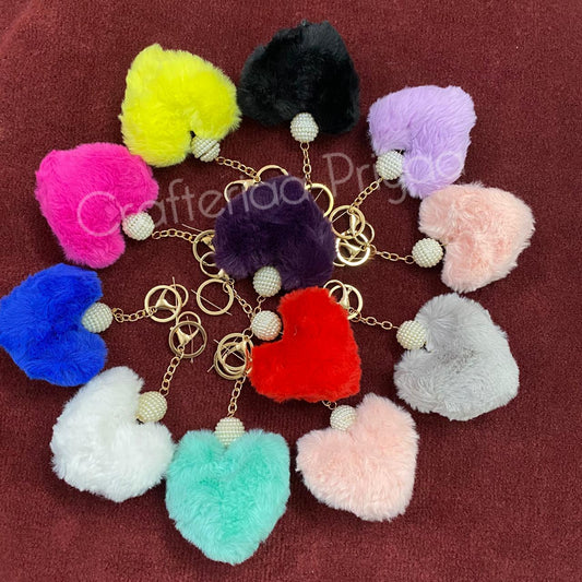Heart Pom Pom Key Ring  – 1 Piece