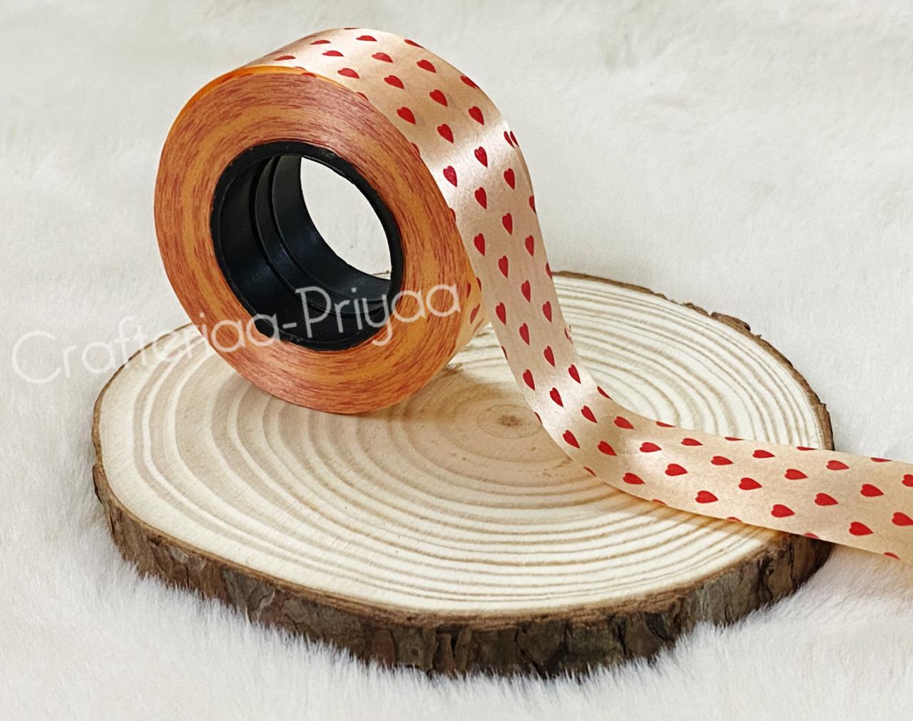 Heart Printed Ribbon- Orange- 14 metres approx
