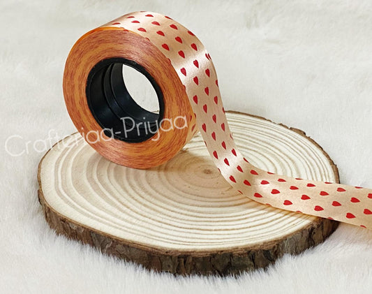 Heart Printed Ribbon- Orange- 14 metres approx