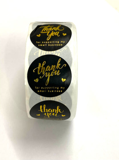 Thank you Sticker – 500 pieces – Black Foil- 1 Roll