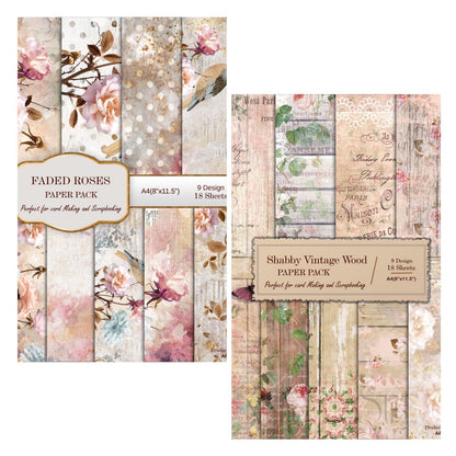 Faded Roses + Shabby Vintage Wood Combo- A4