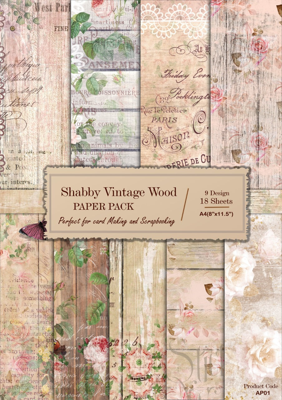 Shabby Vintage Wood- A4- 18 Sheets