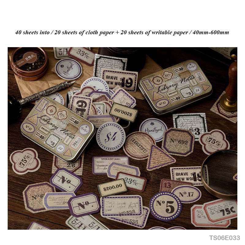 Vintage Tin Box Stickers – 40 pieces- Library Notes