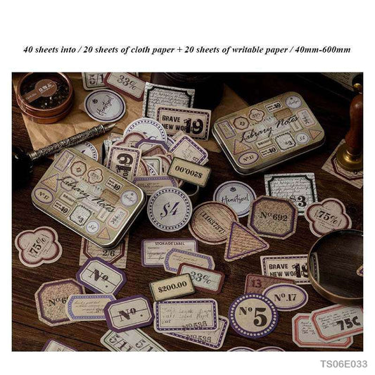 Vintage Tin Box Stickers – 40 pieces- Library Notes