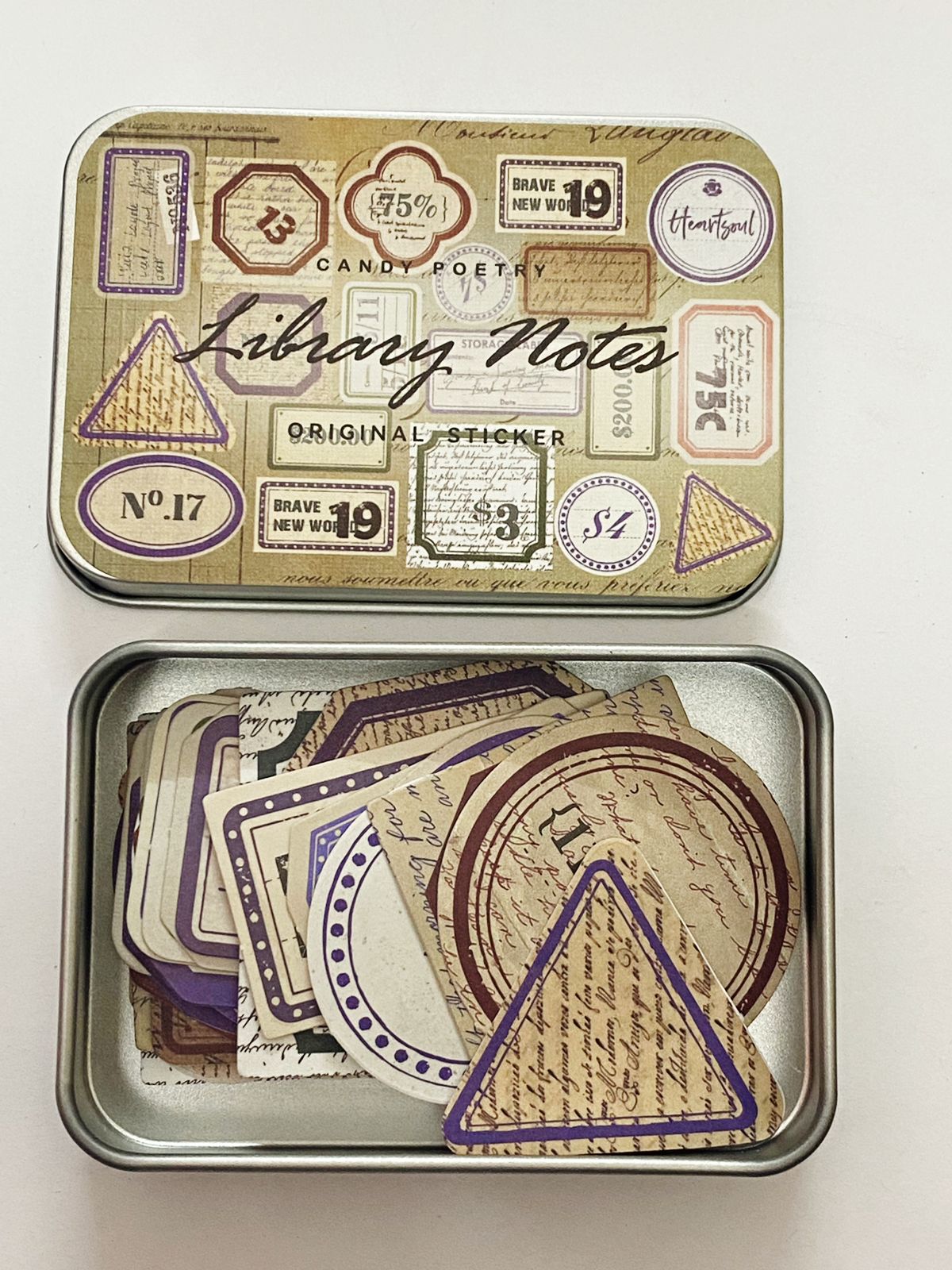 Vintage Tin Box Stickers – 40 pieces- Library Notes