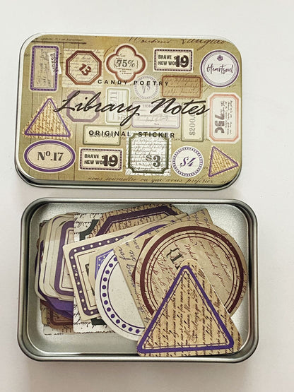 Vintage Tin Box Stickers – 40 pieces- Library Notes