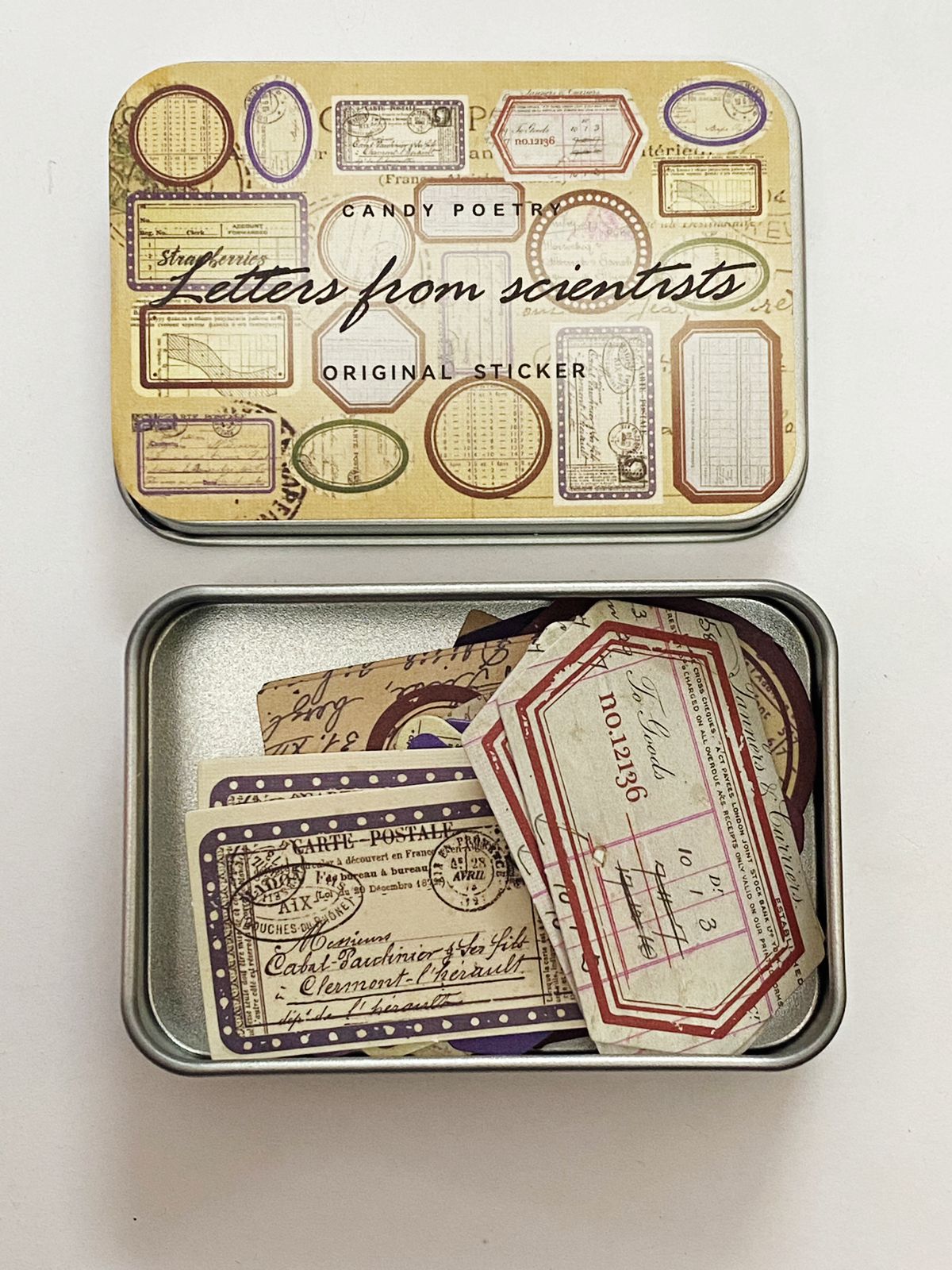 Vintage Tin Box Stickers – 40 pieces- Letters From Scientists