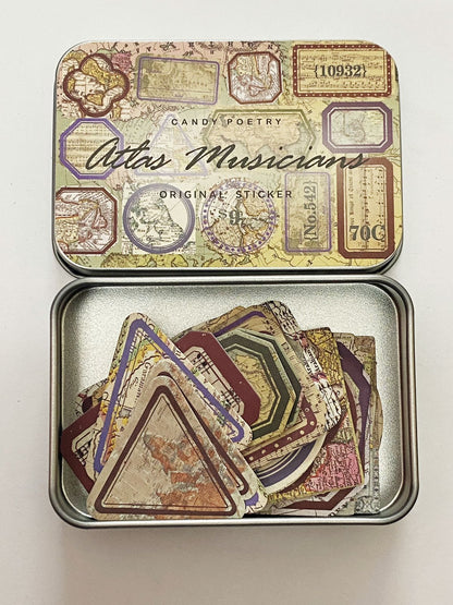 Vintage Tin Box Stickers – 40 pieces- Atlas Musicians