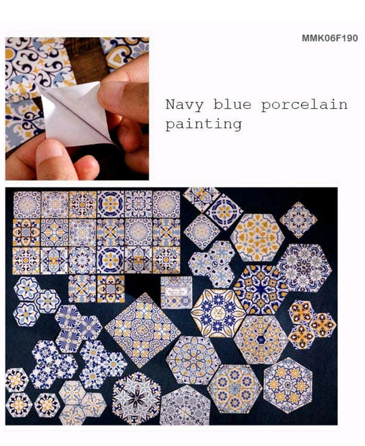 PAPER CUTOUT STICKER – Navy Blue Porcelain Painting, CPJ387