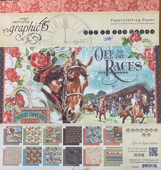 Off To the Race, 2 sheets Each Of 12 Designs- 12×12- Double Sided Printed