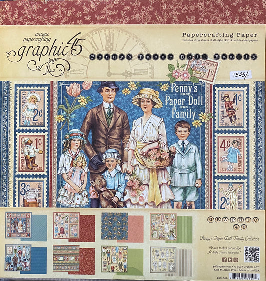 Penny’s Paper Doll Family, 3 sheets Each Of 8 Designs- 12×12- Double Sided Printed
