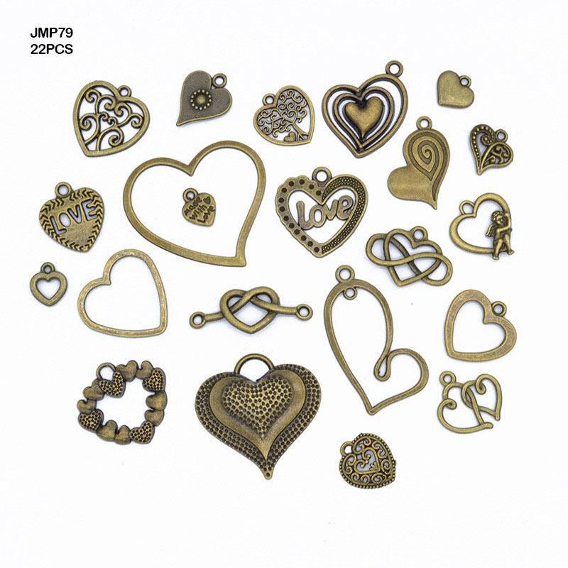 Vintage Pendent Base - 22 pieces - Mix Hearts