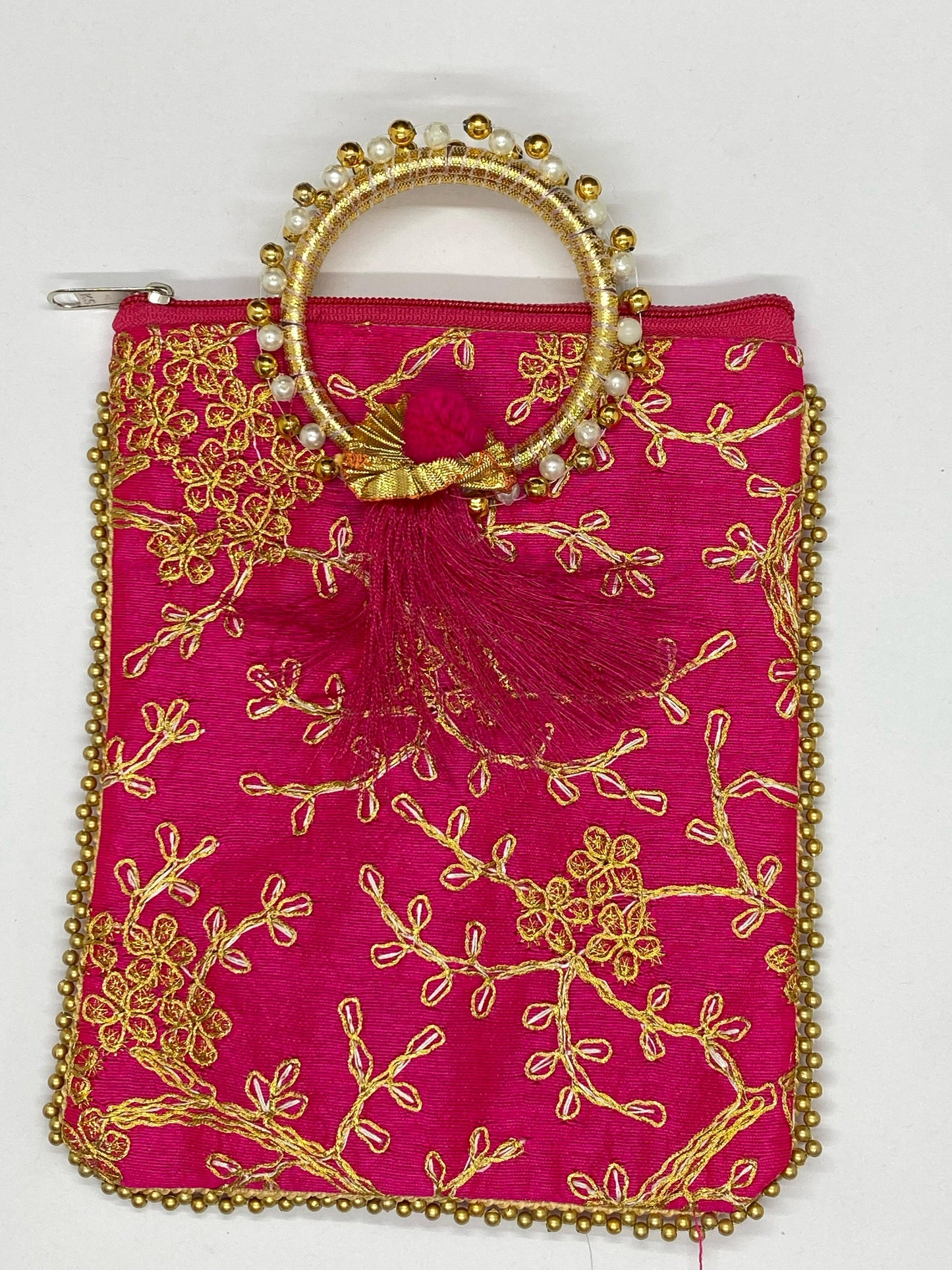 Fancy Potli Bag - 8 x 6 inch  - 5 Pieces , Rani Pink, Design -1