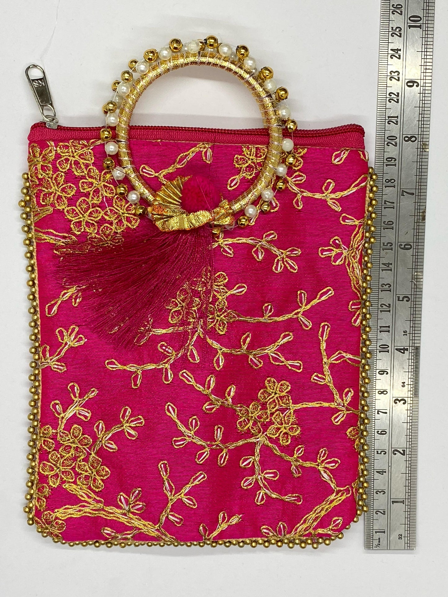 Fancy Potli Bag - 8 x 6 inch  - 5 Pieces , Rani Pink, Design -1