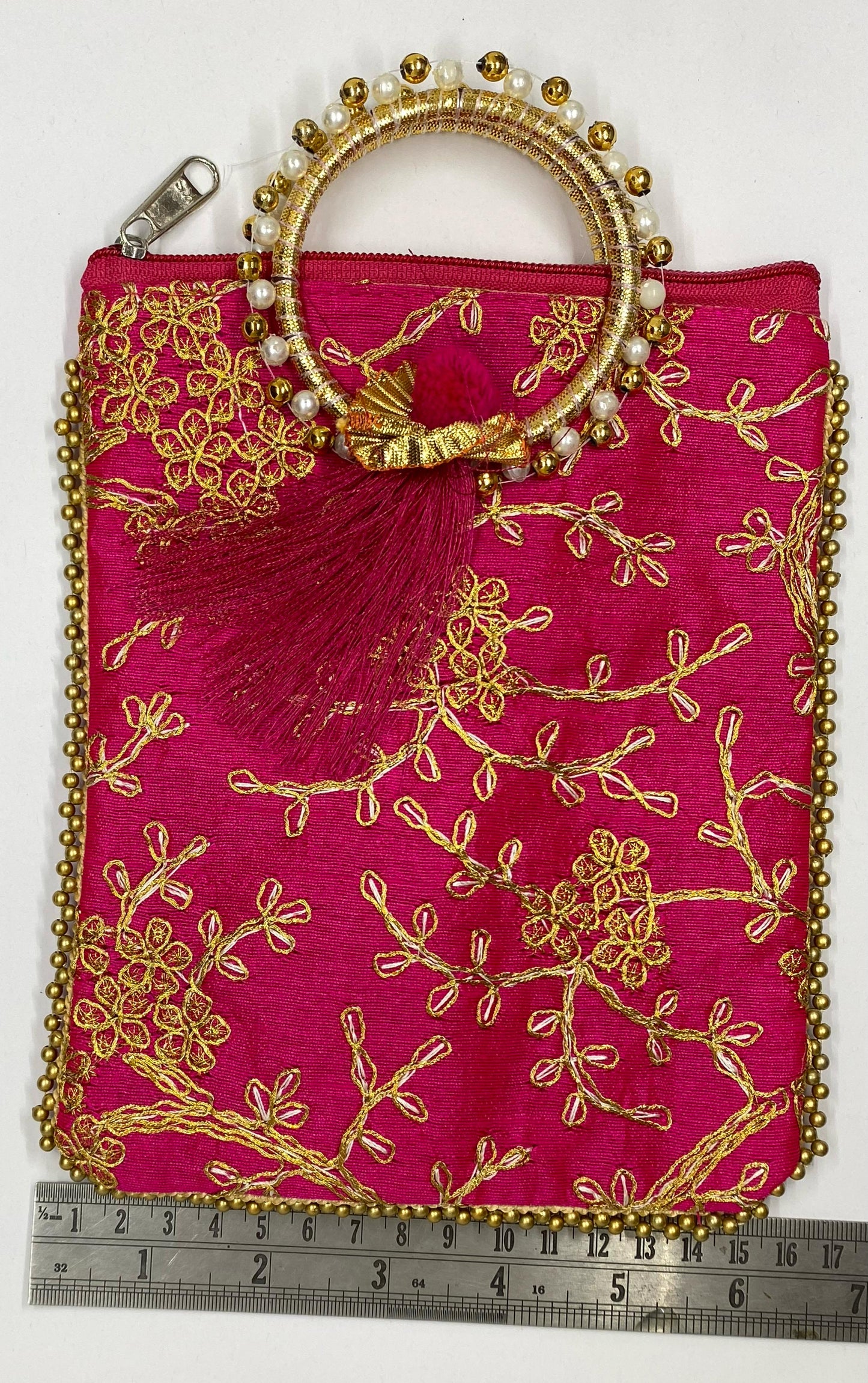 Fancy Potli Bag - 8 x 6 inch  - 5 Pieces , Rani Pink, Design -1