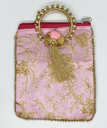 Fancy Potli Bag - 8 x 6 inch  - 5 Pieces , Light Pink, Design -2