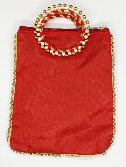 Fancy Potli Bag - 8 x 6 inch  - 5 Pieces , Red, Design -3