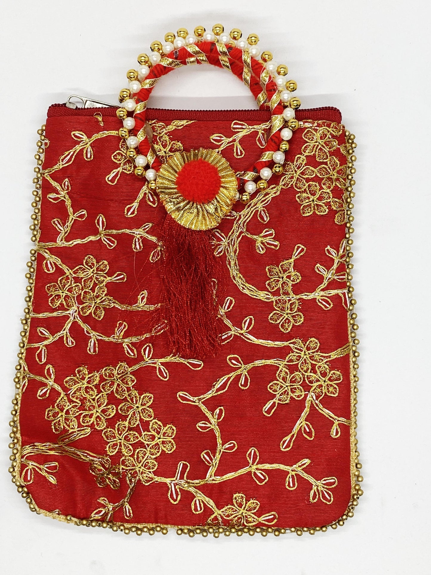 Fancy Potli Bag - 8 x 6 inch  - 5 Pieces , Red, Design -3