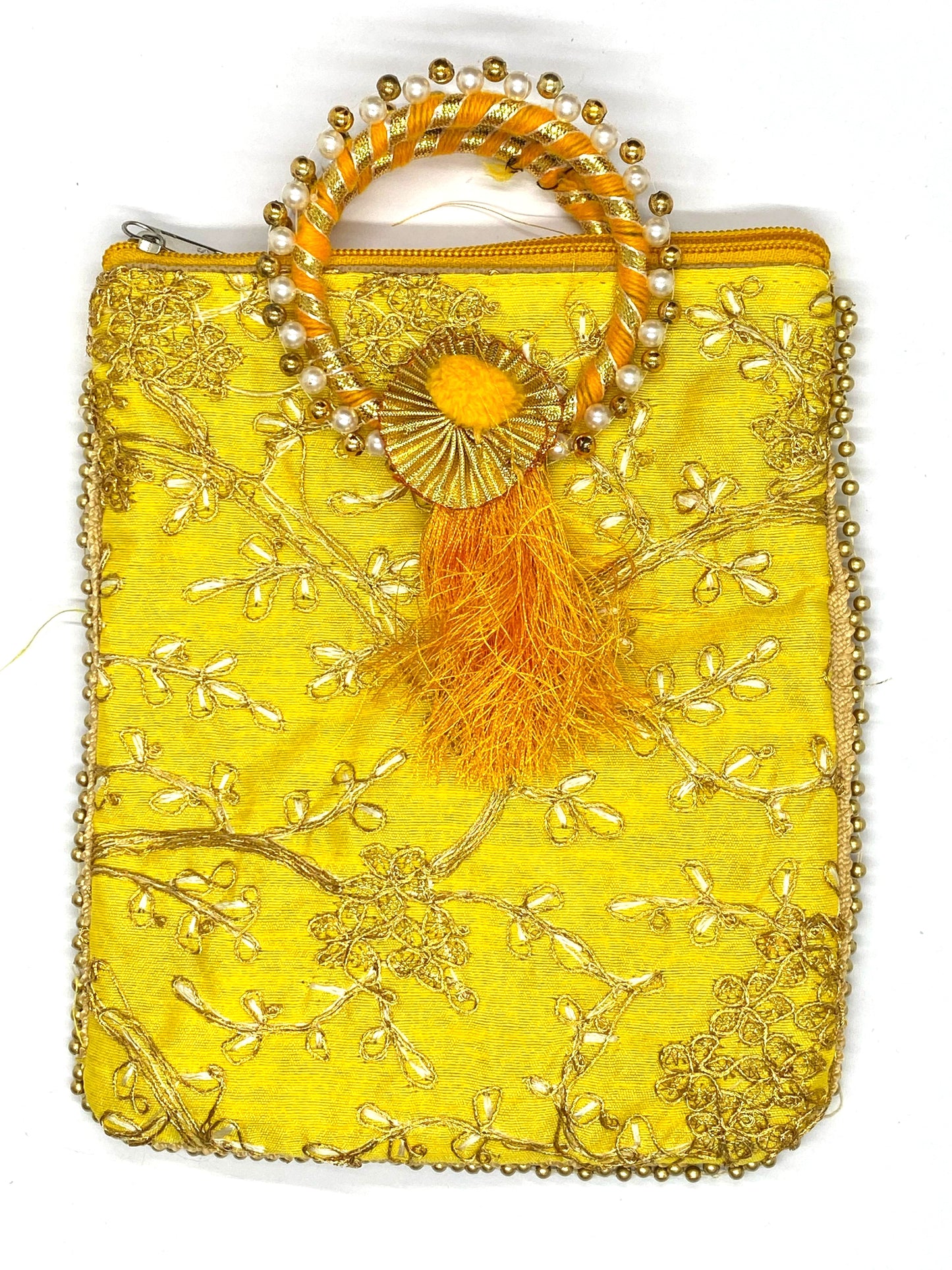 Fancy Potli Bag - 8 x 6 inch  - 5 Pieces , Yellow,  Design -4