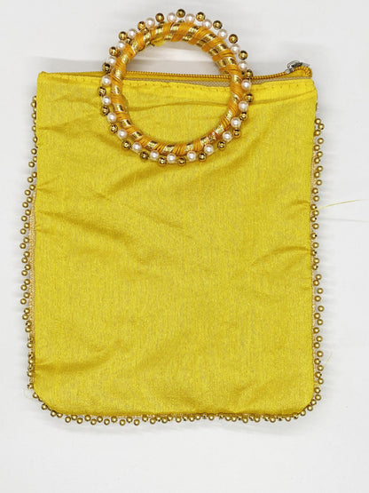 Fancy Potli Bag - 8 x 6 inch  - 5 Pieces , Yellow,  Design -4