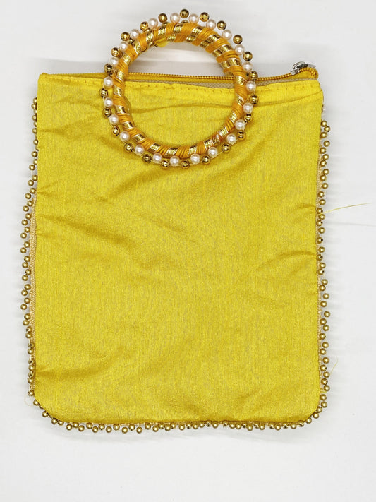 Fancy Potli Bag - 8 x 6 inch  - 5 Pieces , Yellow,  Design -4
