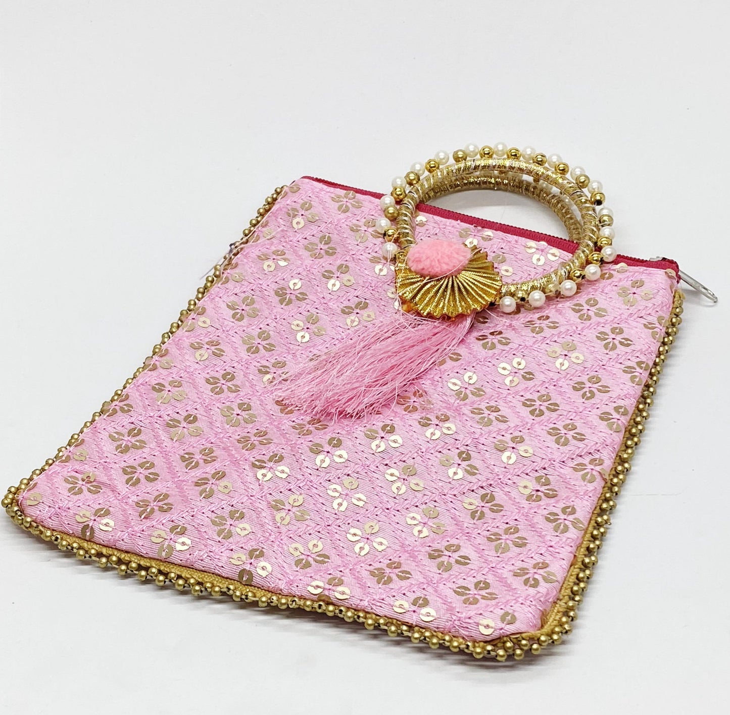 Fancy Potli Bag - 8 x 6 inch - 5 Pieces , Light Pink , Design -7