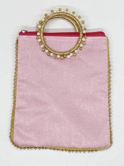 Fancy Potli Bag - 8 x 6 inch - 5 Pieces , Light Pink , Design -7