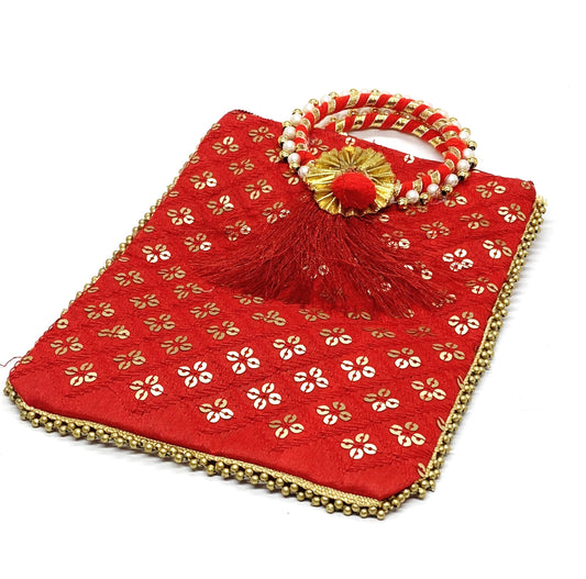 Fancy Potli Bag - 8 x 6 inch - 5 Pieces , Red , Design -8