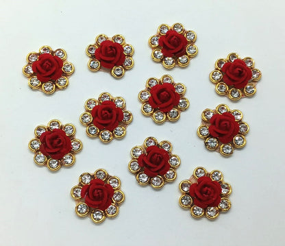 Red Rose Rhinestones - 10 piece