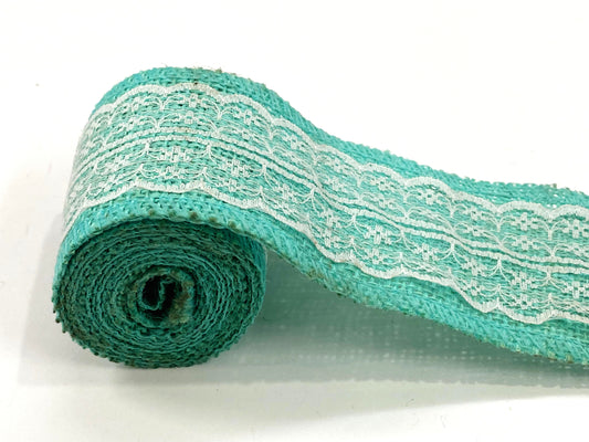 Jute and Net Lace- 1 roll- 2 mtr- Sea green