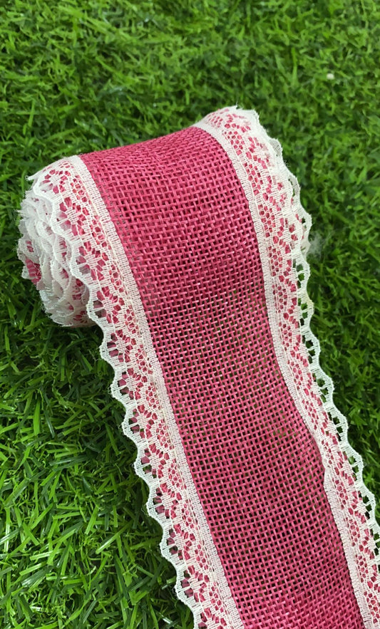 Jute Lace- 1 roll- Red- 2 mtr- Dark Pink