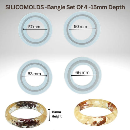 Resin Bangle Bracelet Mold (Set of 4PCS)- 15 mm , Design - 498