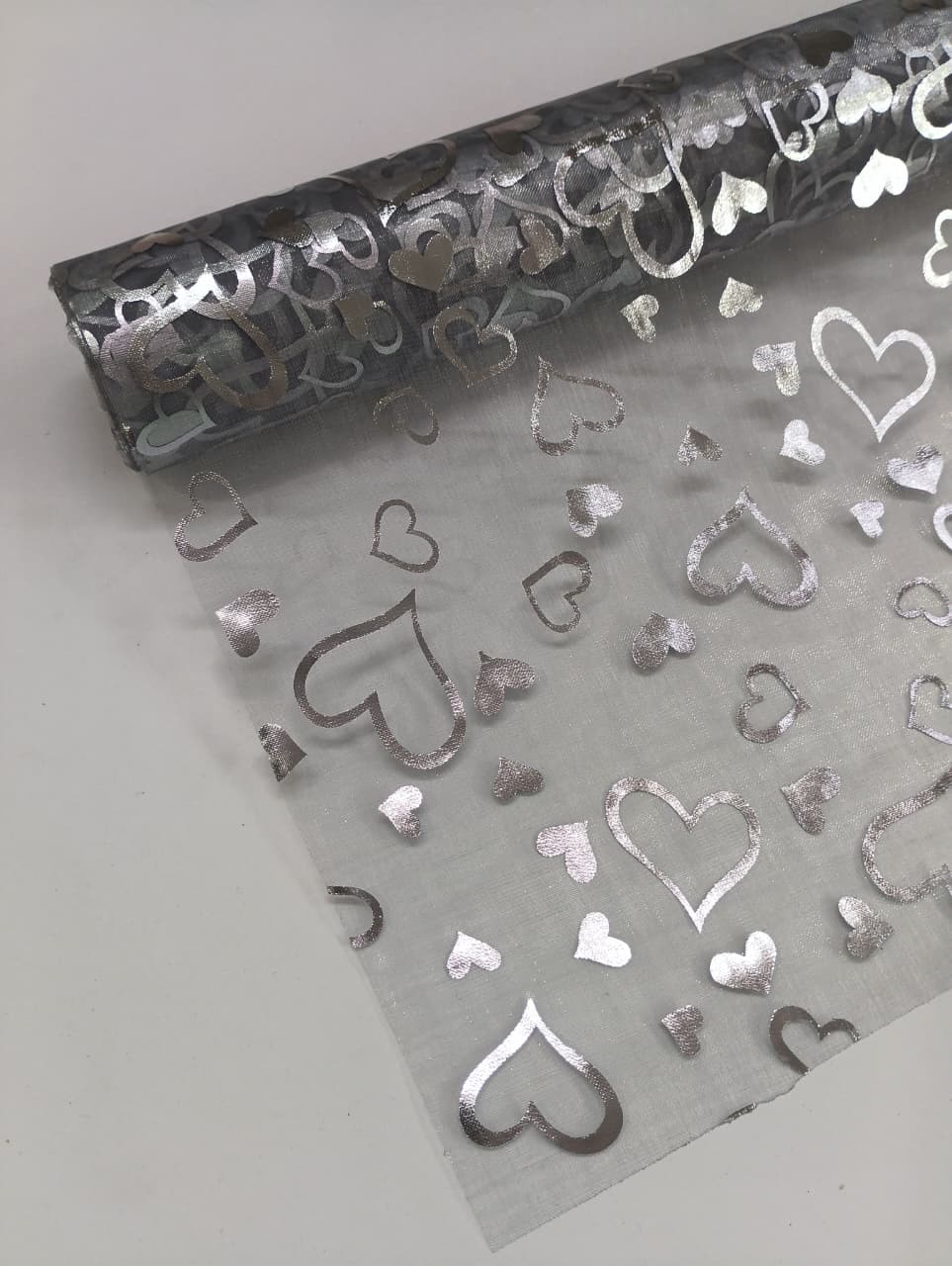 Mixed Heart Pattern Net Roll – Silver - 4.5 mtr