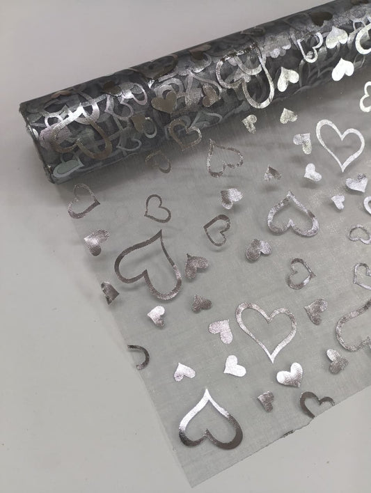 Mixed Heart Pattern Net Roll – Silver - 4.5 mtr