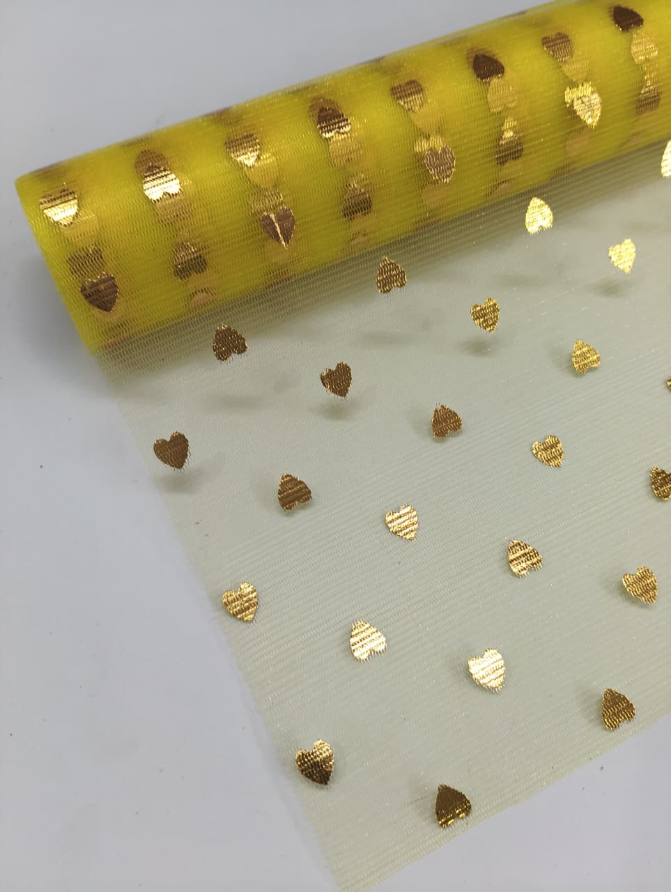 yellow Small Heart Pattern - Net Roll - 4.5 mtr