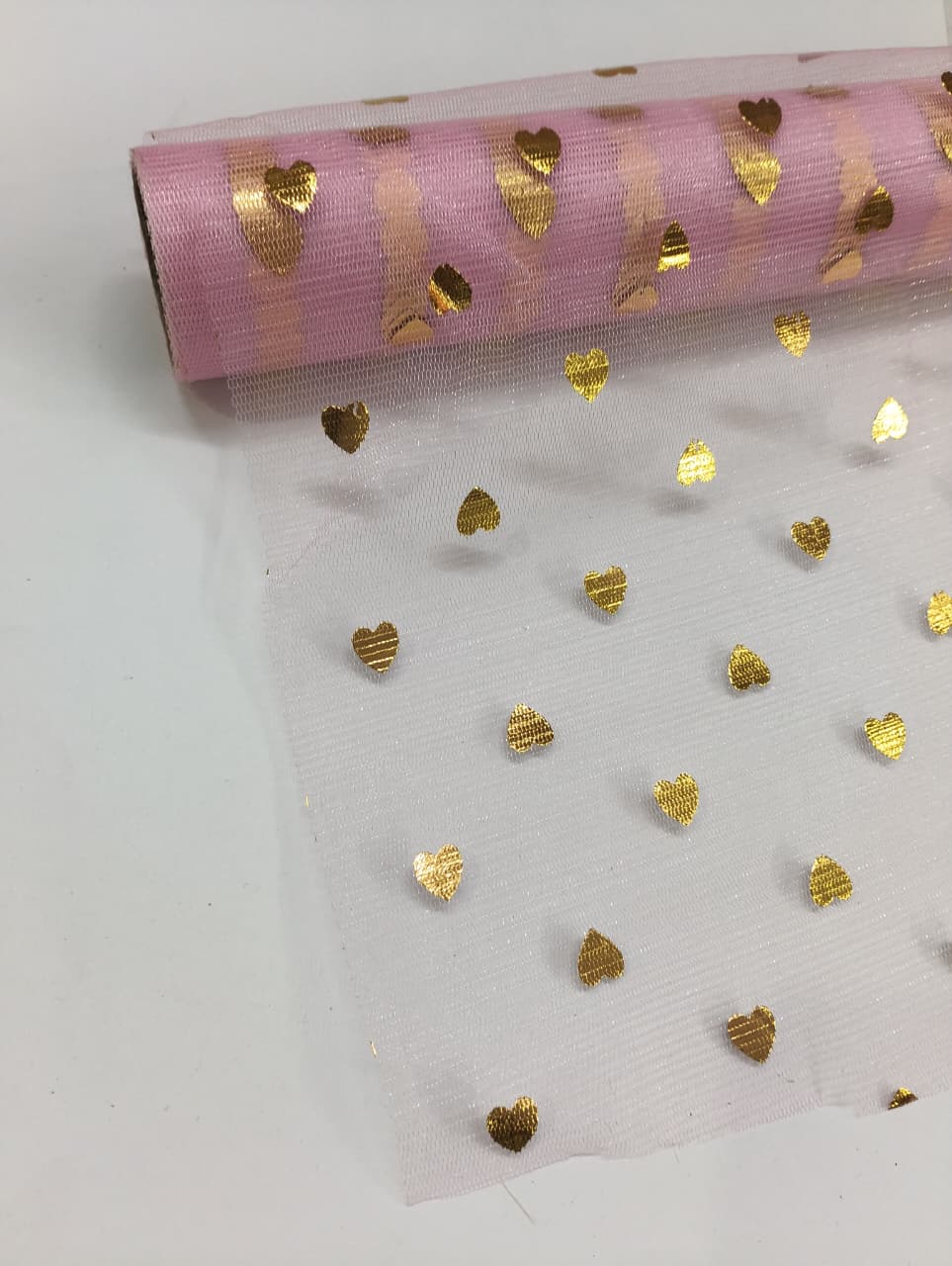 Baby Pink Small Heart Pattern - Net Roll - 2 mtr