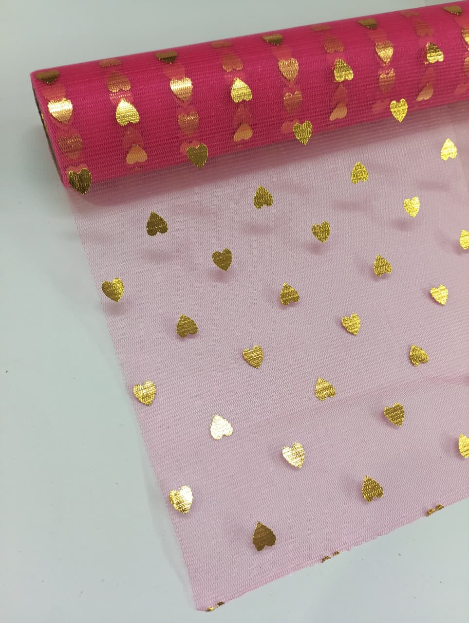 Dark Pink Small Heart Pattern - Net Roll - 4.5 mtr