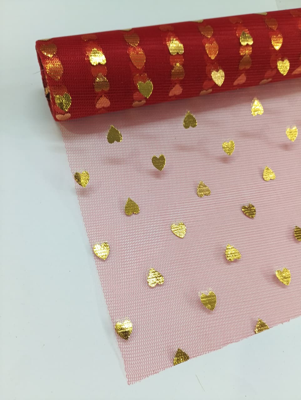 Red Small Heart Pattern - Net Roll - 4.5 mtr