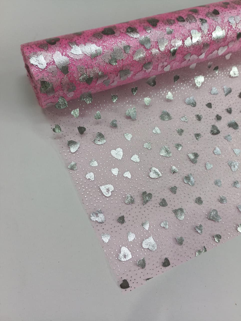 Dot And Heart Pattern - Net Roll - Pink - 4.5 mtr