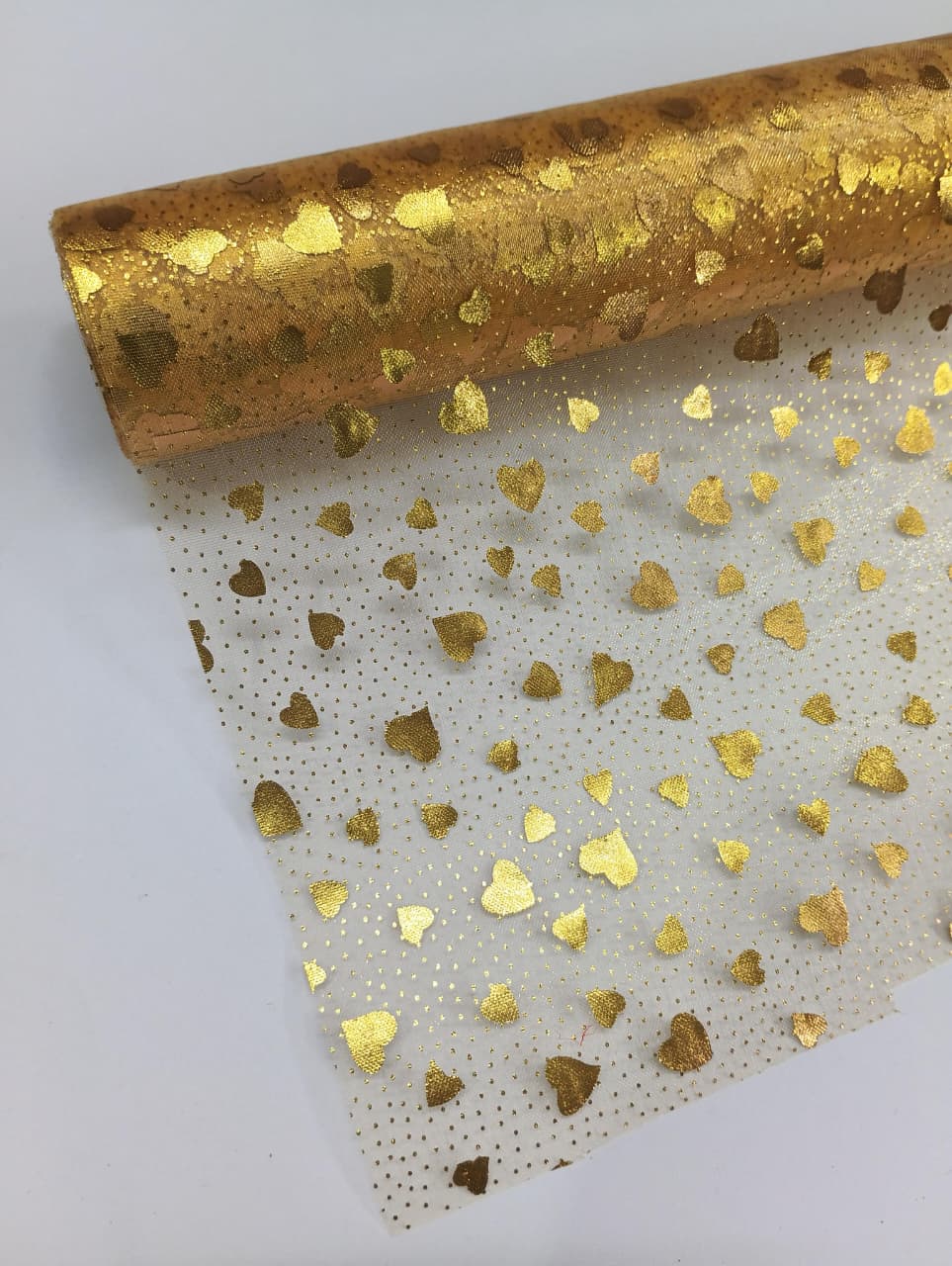 Dot And Heart Pattern - Net Roll - Golden - 4.5 mtr