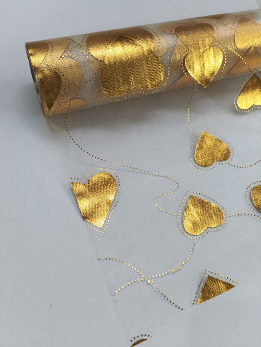 Big Heart Pattern - Net Roll - Golden - 4.5 mtr