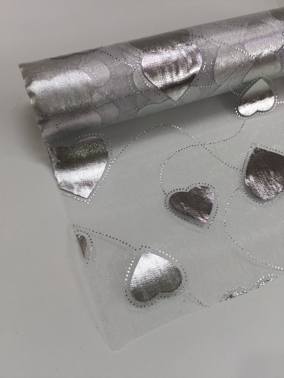 Big Heart Pattern - Net Roll - Silver - 4.5 mtr
