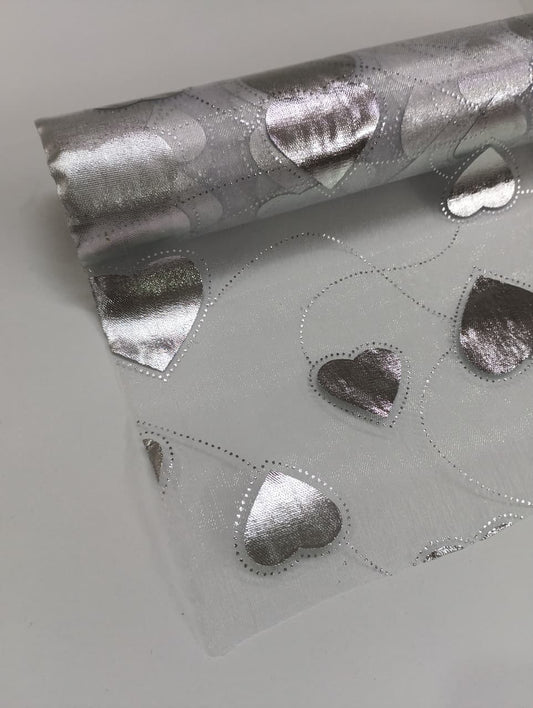 Big Heart Pattern - Net Roll - Silver - 4.5 mtr