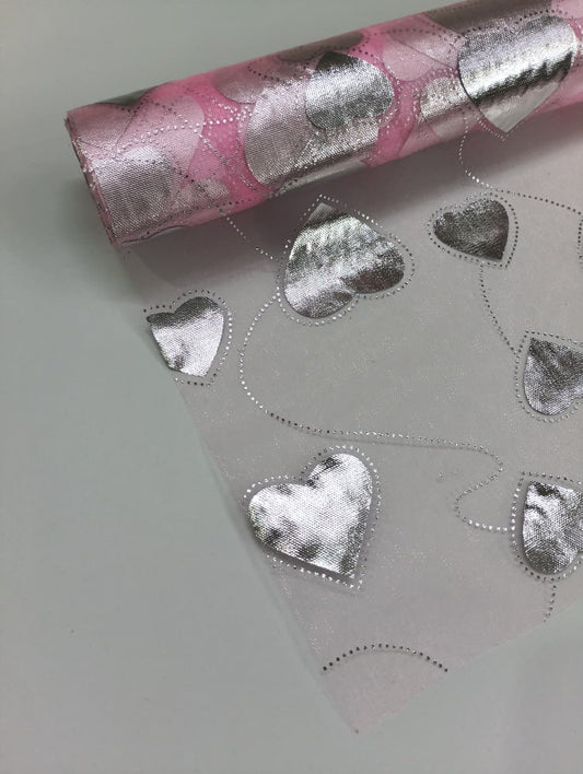 Big Heart Pattern - Net Roll - Pink - 4.5 mtr