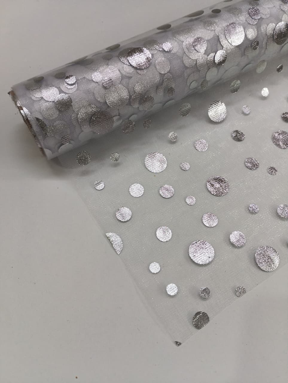 Polka Dots Pattern - Net Roll - Silver - 4.5 mtr