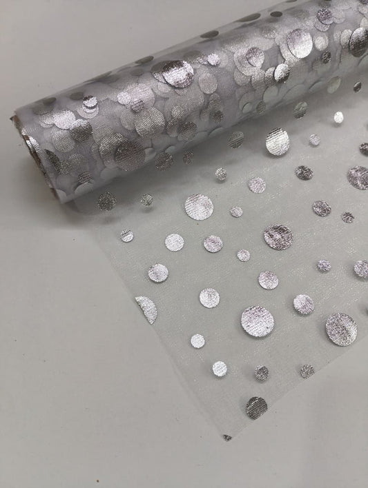 Polka Dots Pattern - Net Roll - Silver - 4.5 mtr