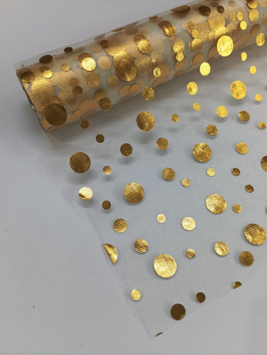 Polka Dots Pattern - Net Roll - Golden - 4.5 mtr