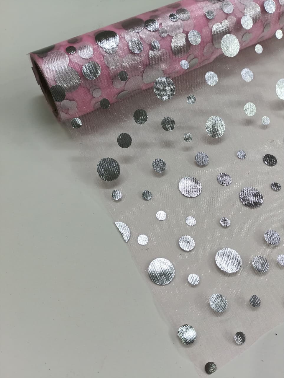 Polka Dots Pattern - Net Roll - Pink - 4.5 mtr