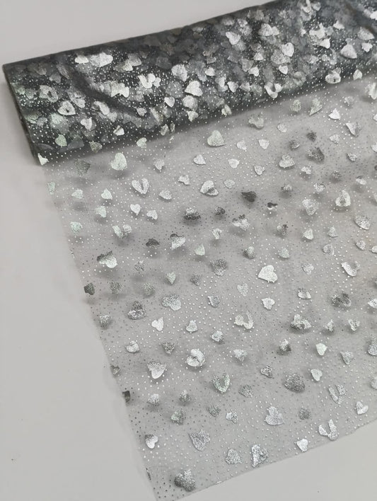 Dot And Heart Pattern - Net Roll - Silver - 4.5 mtr